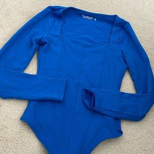 Abercrombie & Fitch Blue Corset Long Sleeve Square Neck Bodysuit